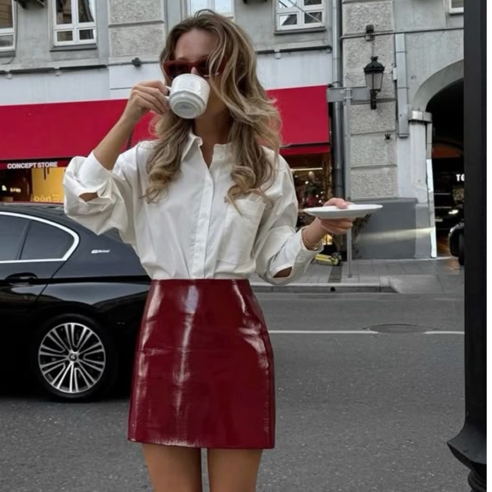Shiny Red Mini Skirt - Picture 7 of 11